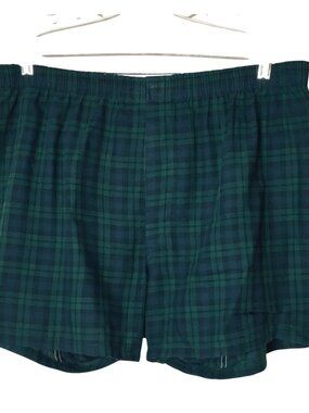 George Mens XL Boxer Shorts Green Navy Plaid Elastic Waist Cotton Blend